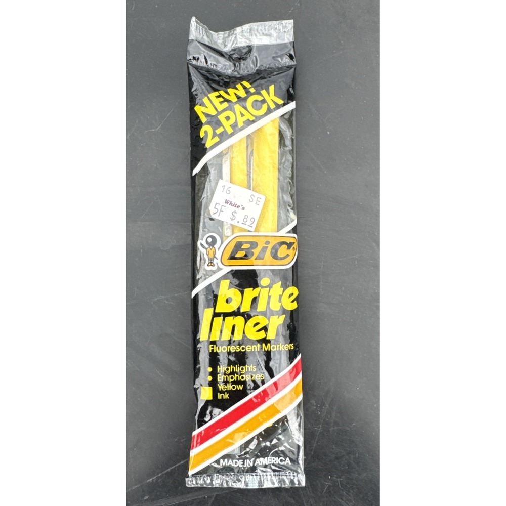 BIC 1985 Brite Liner Fluorescent Yellow 2-pack Highlighter Marker Vtg USA NOS